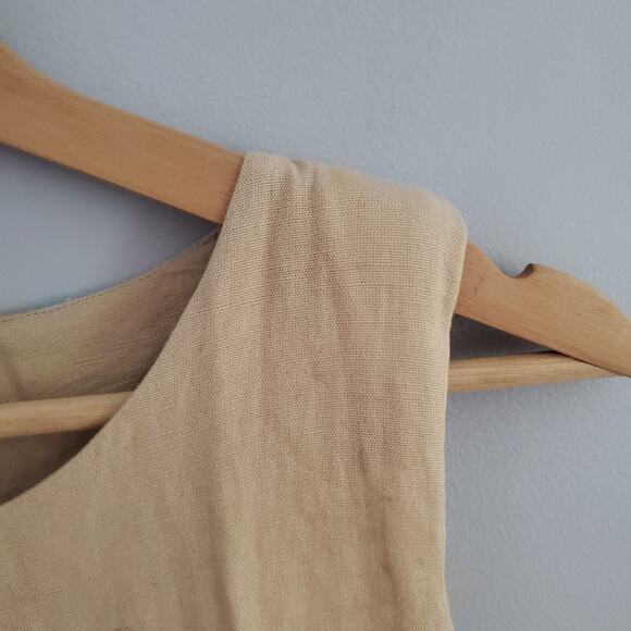 Splash Sleeveless Cotton Linen Blend Floral Embroidered Beige Sundress 10 - Picture 5 of 8